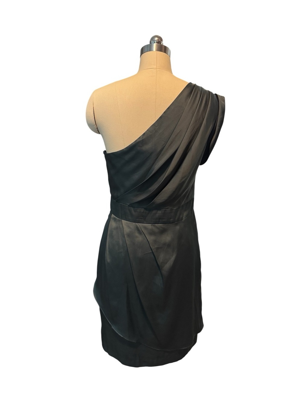BCBGeneration Size 10 Charcoal One Shoulder Satin Cocktail Dress - Picture 2 of 4